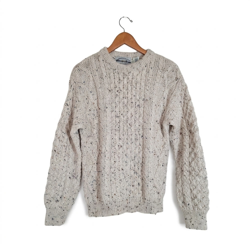 Vintage Aran Crafts 100% Wool Irish Fisherman Knit Sweater Size XS